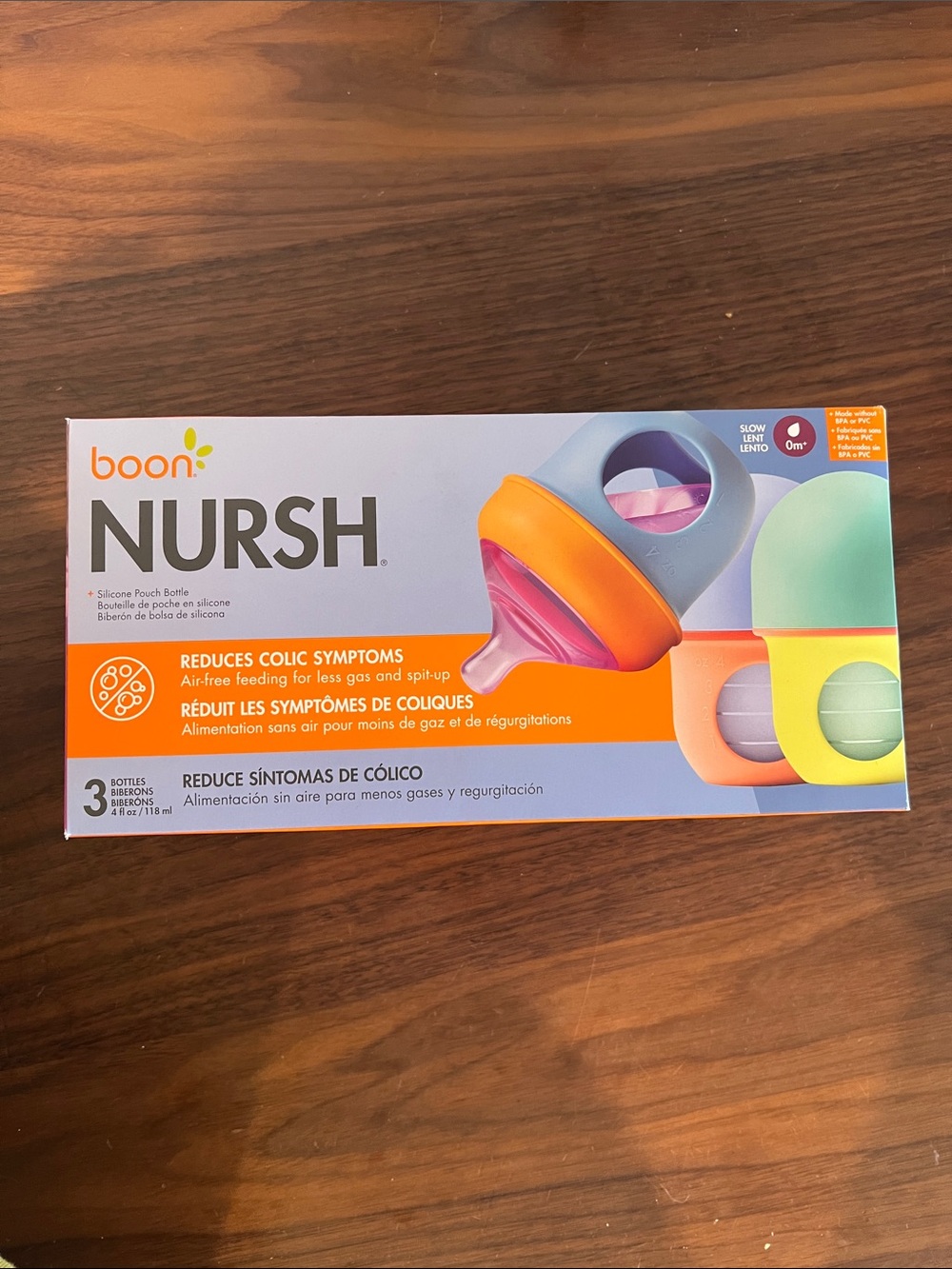 3 Boon NURSH Silicone Pouch Bottles - Multi-Color 4 oz